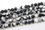 Natural Black and White Fire Agate Beads, Faceted Black and White Boho Beads BS #63, sizes in 8 mm 15 inch FULL Strands