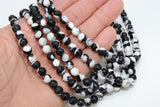 Natural Black and White Fire Agate Beads, Faceted Black and White Boho Beads BS #63, sizes in 8 mm 15 inch FULL Strands