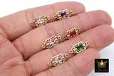 Gold Filigree Crystal Connectors, CZ Rectangle Shape Color Filigree Links #78, Red Pink Blue Mint Green Purple 7 x 17 mm