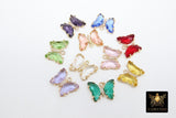 CZ Butterfly Crystal Charms, Gold Crystal Butterflies #2566-2581, Pink Aqua Blue Green Peach and Yellow