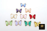 CZ Butterfly Crystal Charms, Gold Crystal Butterflies #2566-2581, Pink Aqua Blue Green Peach and Yellow