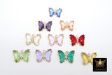 CZ Butterfly Crystal Charms, Gold Crystal Butterflies #2566, Pink Aqua Blue Green Peach and Yellow