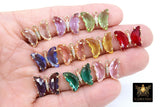 CZ Butterfly Crystal Charms, Gold Crystal Butterflies #2566-2581, Pink Aqua Blue Green Peach and Yellow