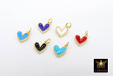 Tiny Gold Enamel Heart Charms, Turquoise Blue Black Red White Heart Charms #84, Mini Jewelry Charms 8 x 9 mm