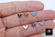 Tiny Gold Enamel Heart Charms, Turquoise Blue Black Red White Heart Charms #84, Mini Jewelry Charms 8 x 9 mm