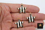 Star Black and White Stripes Charm, Large Gold Starburst in White and Black Enamel #131, Stars 25 x 27 mm Jewelry