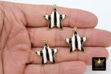 Star Black and White Stripes Charm, Large Gold Starburst in White and Black Enamel #131, Stars 25 x 27 mm Jewelry