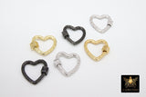 Heart Screw Clasps, Gold Filigree Engraved Interlocking Connector #2635, Silver Black Carabiner