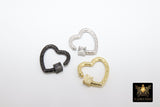 Heart Screw Clasps, Gold Filigree Engraved Interlocking Connector #2635, Silver Black Carabiner