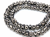 Tibetan DZI Rondelle Agate Beads, Large Round Flat Black and Creamy White Boho Beads BS #64, Size 7~8 x 11~12.5 mm