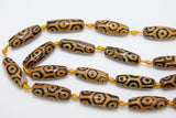 Tibetan DZI Tube Agate Beads, Long Oval Black and Brown Champagne Beads BS #71, 11~12 mm x 30~31 mm