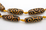 Tibetan DZI Tube Agate Beads, Long Oval Black and Brown Champagne Beads BS #71, 11~12 mm x 30~31 mm