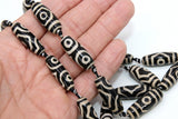 Tibetan DZI Tube Agate Beads, Long Oval Black and Creamy White Oblong Beads Eye Pattern sold individually, 10 x 28 mm