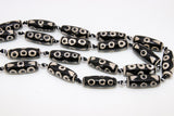Tibetan DZI Tube Agate Beads, Long Oval Black and Creamy White Oblong Eye Beads BS #75, 10 x 28 mm