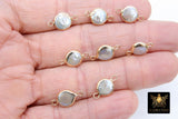 Freshwater Pearl Connectors, Gold Round Double Loop White Charms #2624, 9 x 16 mm Natural Shell Gold Edge Links