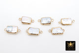Freshwater Pearl Connectors, Gold Rectangle Two Loop White Charms #2625, Small Natural Shell Gold Edge Links