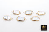 Freshwater Pearl Connectors, Gold Rectangle Two Loop White Charms #2625, Small Natural Shell Gold Edge Links