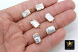 Freshwater Pearl Connectors, Gold Rectangle Two Loop White Charms #2625, Small Natural Shell Gold Edge Links