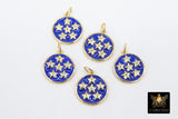 Blue Stars Charms, Gold and Royal Blue CZ Pave Round Stars Night Charms #2628, for Bracelets or Necklace Jewelry 15 x 17 mm