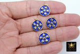Blue Stars Charms, Gold and Royal Blue CZ Pave Round Stars Night Charms #2628, for Bracelets or Necklace Jewelry 15 x 17 mm