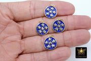 Blue Stars Charms, Gold and Royal Blue CZ Pave Round Stars Night Charms #2628, for Bracelets or Necklace Jewelry 15 x 17 mm