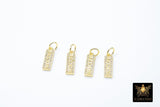 CZ Pave Love Words Charms, Tiny Gold Rectangle Minimalist Dog Tags #2642, Inspirational Bar 5 x 15 mm