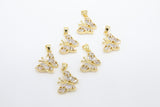 CZ Pave Gold Butterfly Charms, Cubic Zirconia Small Butterflies #2643, Monarch Huggie Charms 14 x 16 mm