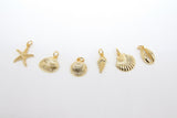 Mini Cowrie Seashell Charm, 2 Pc Gold Tiny Nautical Starfish Seashells # 2646, Scallop Beach Shell Ocean Charms