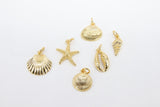 Mini Cowrie Seashell Charm, 2 Pc Gold Tiny Nautical Starfish Seashells # 2646, Scallop Beach Shell Ocean Charms