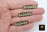 CZ Pave Love Words Charms, Tiny Gold Rectangle Minimalist Dog Tags #2642, Inspirational Bar 5 x 15 mm