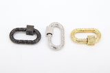 Gold Rectangle Screw Clasps, Silver Filigree Engraved Interlocking Connector #2631, Black Carabiner