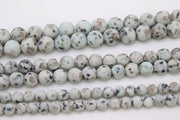 Natural Baby Blue Kiwi Beads, Frosted Sesame Round Blue BS #31, Black Spot Lotus Jasper Beads