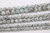 Natural Baby Blue Kiwi Beads, Frosted Sesame Round Blue BS #31, Black Spot Lotus Jasper Beads