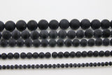 Natural Black Agate Beads, Smooth Frosted Matte Round Black Beads BS #29, sizes 4 mm 6 mm 8mm 10mm 12 mm 15.75 inch Strands