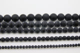 Natural Black Agate Beads, Smooth Frosted Matte Round Black Beads BS #29, sizes 4 mm 6 mm 8mm 10mm 12 mm 15.75 inch Strands