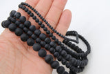 Natural Black Agate Beads, Smooth Frosted Matte Round Black Beads BS #29, sizes 4 mm 6 mm 8mm 10mm 12 mm 15.75 inch Strands