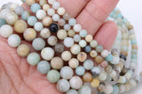 Natural Amazonite Beads, Round Beads in Light Blue and Beige blends BS #25, sizes 6 mm 8 mm 10 mm 15.5 inch Strands