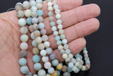 Natural Amazonite Frosted Beads, Round Matte Beads in Light Blue and Beige blends BS #41, sizes 6 mm 8 mm 10 mm 15.3 inch Strands