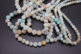 Natural Amazonite Frosted Beads, Round Matte Beads in Light Blue and Beige blends BS #41, sizes 6 mm 8 mm 10 mm 15.3 inch Strands