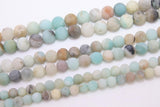 Natural Amazonite Frosted Beads, Round Matte Beads in Light Blue and Beige blends BS #41, sizes 6 mm 8 mm 10 mm 15.3 inch Strands