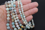 Natural Amazonite Frosted Beads, Round Matte Beads in Light Blue and Beige blends BS #41, sizes 6 mm 8 mm 10 mm 15.3 inch Strands