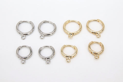 Smooth Lever back Round Ear Ring Parts, 12 mm or 14 mm Gold or Silver Hoop Huggie, AG 2496