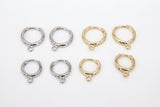 Smooth Lever back Round Ear Ring Parts, 12 mm or 14 mm Gold or Silver Hoop Huggie, AG 2496