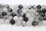 Natural Black Rutilated Quartz Beads Strands, Faceted Black and White Blended Beads BS #83, sizes in 12 mm 8 inch FULL Strands