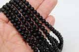 Natural Black Obsidian Beads, Smooth Shiny Round Black Beads BS# 85, sizes 6 mm 8 mm 10 mm - 6 mm / 1 Strand