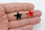 Star Charms and Pendants, Small or Large Gold Starburst Black or Red #2650, Enamel Large Hole Bails