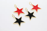 Star Charms and Pendants, Small or Large Gold Starburst Black or Red #2650, Enamel Large Hole Bails
