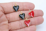 Gold Enamel Heart Charms, Pink Black Red and Baby Blue Hearts #2431, Large Hole White Heart Jewelry Charms