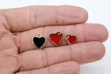 Gold Enamel Heart Charms, Black or Red Hearts #2653, Small or Mini Heart Jewelry Charms 10 mm or 13 mm