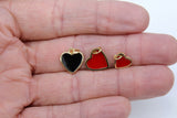 Gold Enamel Heart Charms, Black or Red Hearts #2653, Small or Mini Heart Jewelry Charms 10 mm or 13 mm